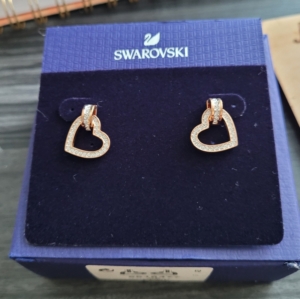 Swarovski Heart Drop Earrings, rose gold plated, New w/ in box, never worn